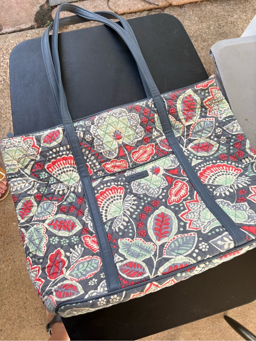 Vera Bradley Quilted Floral Tote - Navy, Red & Mint